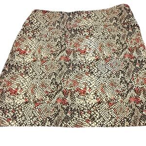 Printed Snake-Texture Mini Skirt skort in Beige and Black with Coral Accents